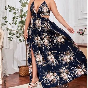 Floral Print Cut Out Criss Cross Tie Backless Cami Dress